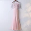 Chic / Beautiful Blushing Pink Evening Dresses  2017 Trumpet / Mermaid Lace Flower Artificial Flowers Scoop Neck Zipper Up 1/2 Sleeves Ankle Length Evening Party