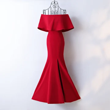Chic Beautiful Red Evening Dresses Trumpet Mermaid 2017 Off The Shoulder Short Sleeve Ankle Length Evening Party