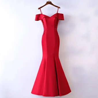 Sexy Rouge Robe De Soirée 2017 Trompette Sirène En Dentelle Fleur Cristal Paillettes Fermeture Éclair De L Épaule Bretelles Spaghetti Manches Courtes Longueur Cheville Soirée