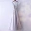 Chic / Beautiful Silver Evening Dresses  2017 A-Line / Princess Lace Flower V-Neck Backless Sleeveless Ankle Length Evening Party