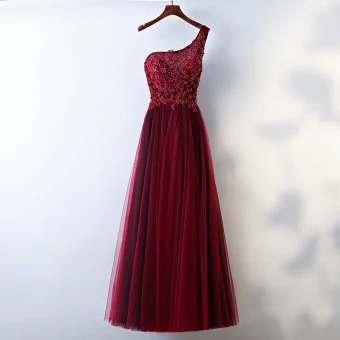 Chic Beautiful Evening Dresses 2017 A Line Princess Lace Flower Beading Sequins One Shoulder Backless Sleeveless Ankle Length Evening Party