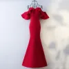 Sexy Red Evening Dresses  2017 Trumpet / Mermaid Sweetheart Strapless Zipper Up Short Sleeve Ankle Length Evening Party