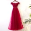 Chic / Belle Rouge Robe De Soirée 2017 Princesse Dentelle Perlage De l'épaule Dos Nu Manches Courtes Longueur Cheville Soirée