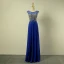 Chic / Beautiful Royal Blue Evening Dresses  2017 A-Line / Princess Scoop Neck Sleeveless Beading Pearl Ruffle Chiffon Floor-Length / Long Formal Dresses