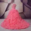 Vintage Watermelon Prom Dresses 2017 Ball Gown Scoop Neck Sleeveless Beading Rhinestone Sequins Cascading Ruffles Organza Formal Dresses Court Train