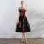 Chic / Beautiful Black Homecoming Graduation Dresses 2017 A-Line / Princess Appliques Off-The-Shoulder Sleeveless Zipper Up Short