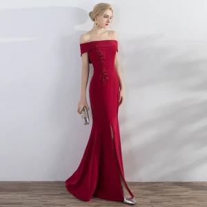 Chic Beautiful Red Evening Dresses 2017 Trumpet Mermaid Appliques Crossed Straps Split Front Off The Shoulder Sleeveless Floor Length Long Evening Party