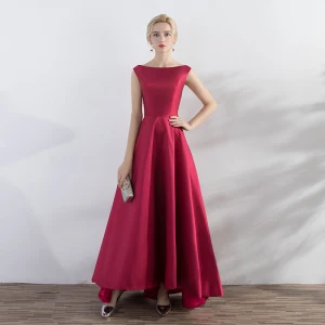 Chic Beautiful Red Evening Dresses 2017 A Line Princess Square Neckline Sleeveless Backless Crossed Straps Ankle Length Evening Party