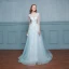 Chic / Beautiful Pool Blue Evening Dresses  2017 A-Line / Princess Lace Sequins Flower Scoop Neck Zipper Up Sleeveless Floor-Length / Long Evening Party