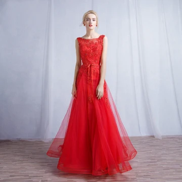 Chic Belle Rouge Robe De Soirée 2017 Princesse En Dentelle Fleur Encolure Carrée Sans Manches Bretelles Croisées Longue Soirée