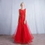 Chic / Beautiful Red Evening Dresses  2017 A-Line / Princess Lace Flower Square Neckline Sleeveless Crossed Straps Floor-Length / Long Evening Party