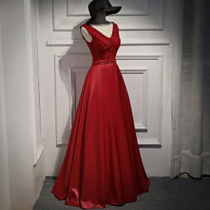 Chic Beautiful Evening Dresses 2017 A Line Princess Beading Sequins V Neck Backless Crossed Straps Sleeveless Floor Length Long Evening Party