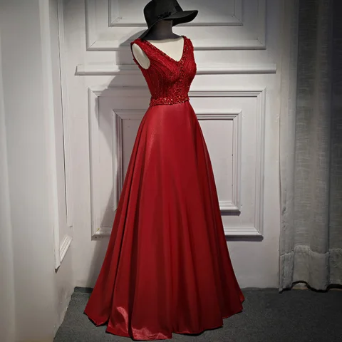 Hermoso Vestidos de noche 2017 A-Line / Princess Rebordear Lentejuelas V-Cuello Sin Espalda Correas Cruzadas Sin Mangas Largos Noche