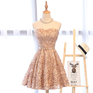 Herlig Champagne Homecoming Graduation Kjoler 2017 Prinsesse Blonder Rhinestone Appliques Kjæreste Kryssede Stropper Uten Ermer Korte