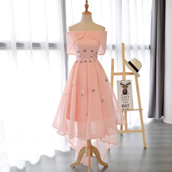 Chic Beautiful Homecoming Graduation Dresses 2017 A Line Princess Appliques Off The Shoulder Crossed Straps Backless Short Sleeve Asymmetrical
