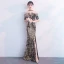 Sparkly Black Gold Evening Dresses  2018 Trumpet / Mermaid Sequins Rhinestone Scoop Neck Short Sleeve Floor-Length / Long Formal Dresses