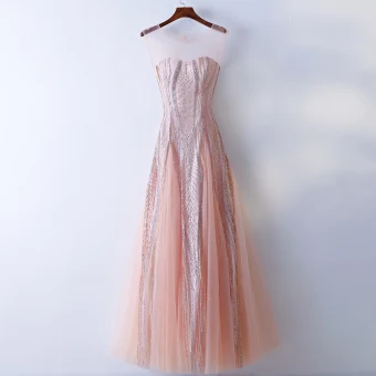Chic Belle Perle Rose Robe De Bal 2017 Princesse Paillettes Dentelle Encolure Dégagée Dos Nu Sans Manches Longue Promo