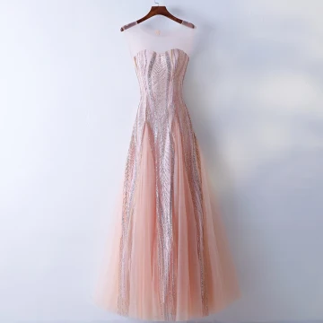 Chic Beautiful Pearl Pink Prom Dresses 2017 A Line Princess Sequins Lace Scoop Neck Backless Sleeveless Floor Length Long Prom