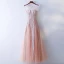 Chic / Beautiful Pearl Pink Prom Dresses 2017 A-Line / Princess Sequins Lace Scoop Neck Backless Sleeveless Floor-Length / Long Prom