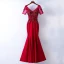 Chic / Belle Rouge Robe De Soirée 2017 Trompette / Sirène En Dentelle Fleur Perlage Paillettes V-Cou Dos Nu Manches Courtes Longueur Cheville Soirée