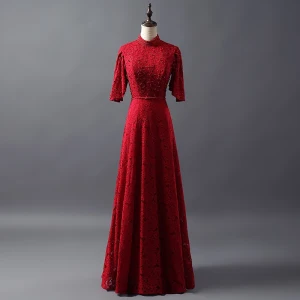 Snygga Fina Aftonklänningar 2017 Prinsessa Beading Spets Rosett Halterneck Hög Hals 1 2 Ärm Långa Afton