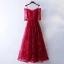 Chic / Beautiful Red Evening Dresses  2017 A-Line / Princess Lace Flower Spaghetti Straps Strapless Backless 1/2 Sleeves Ankle Length Evening Party