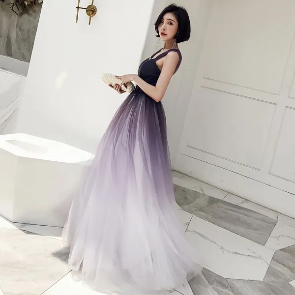 Chic / Beautiful Grape Gradient-Color Prom Dresses 2018 A-Line ...