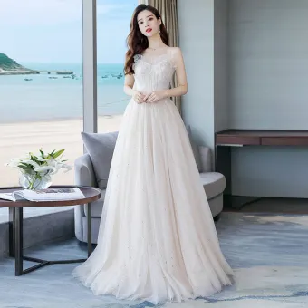 Élégant Champagne Robe De Mariée 2018 Princesse Perlage En Dentelle Fleur Paillettes Bretelles Spaghetti Dos Nu Sans Manches Longue Mariage