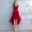Chic / Beautiful Red Prom Dresses 2017 A-Line / Princess Lace Beading Appliques Pearl Scoop Neck Short Sleeve Asymmetrical Formal Dresses