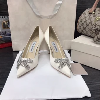 Chic Beautiful Ivory Evening Party Rhinestone Pumps 2021 Leather 8 Cm Stiletto Heels Pointed Toe Pumps High Heels