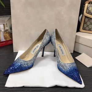 Scintillantes Océan Bleu Soirée Paillettes Escarpins 2021 Cuir 8 Cm Talons Aiguilles À Bout Pointu Escarpins Talons Hauts