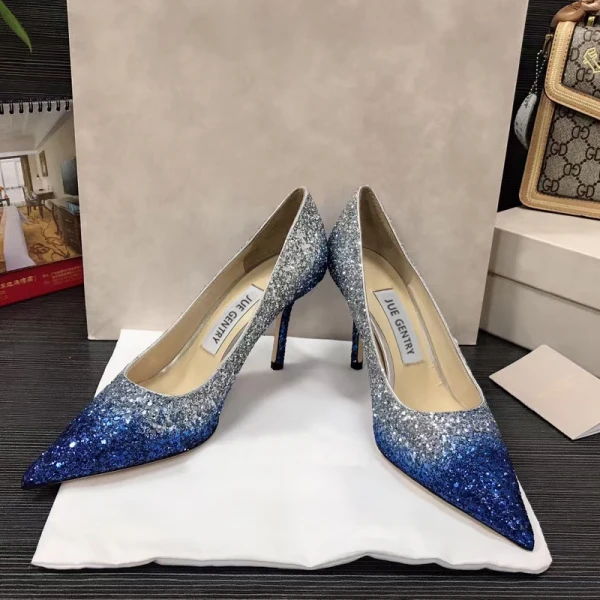 Scintillantes Océan Bleu Soirée Paillettes Escarpins 2021 Cuir 8 cm Talons Aiguilles À Bout Pointu Escarpins Talons Hauts