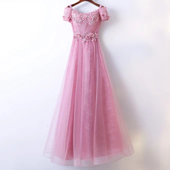 Chic Belle Rose Bonbon Robe Demoiselle D 039 Honneur 2017 Princesse En Dentelle Fleur Perlage Encolure Dégagée Manches Courtes Longueur Cheville Robe Pour Mariage