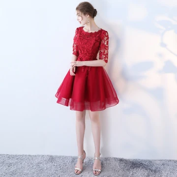 Chic Beautiful Homecoming Graduation Dresses 2017 A Line Princess Lace Flower Scoop Neck 1 2 Sleeves Short Formal Dresses