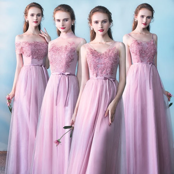 Fine Brudepikekjoler 2017 Prinsesse Blonder Blomst Sløyfe Ryggløse Ankel Lengde Brudepike Kjoler Til Bryllup