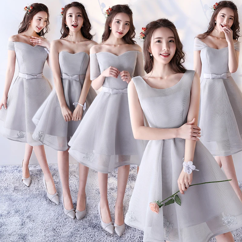 Chic Beautiful Silver Bridesmaid Dresses 2017 A Line Princess Bow Backless Short  Bridesmaid Wedding Party Dresses