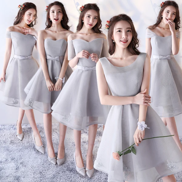 Fine Sølv Brudepikekjoler 2017 Prinsesse Sløyfe Ryggløse Korte Brudepike Kjoler Til Bryllup