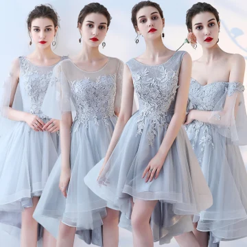 Chic Beautiful Sky Blue Bridesmaid Dresses 2017 A Line Princess Lace Flower Backless Short Bridesmaid Wedding Party Dresses