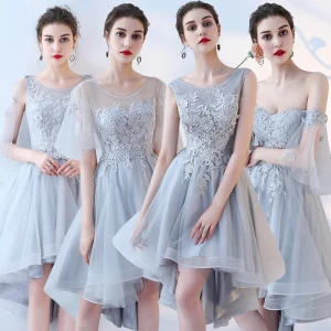 Chic Belle Bleu Ciel Robe Demoiselle D Honneur 2017 Princesse En Dentelle Fleur Dos Nu Courte Demoiselle D Honneur Robe Pour Mariage