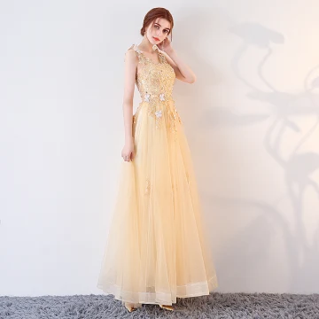 Luxury Gorgeous Gold Prom Dresses 2017 A Line Princess Butterfly Lace Flower Crystal Sequins V Neck Backless Sleeveless Ankle Length Formal Dresses