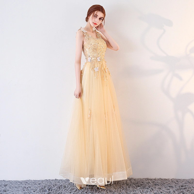 gold prom dresses 2017 Gold Embellished Halter Cape Gown With High Slit – AMEKANA main image 1