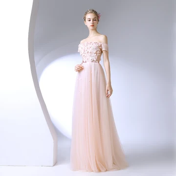 Chic Beautiful Prom Dresses 2017 A Line Princess Lace Flower Crystal Pearl Off The Shoulder Backless Short Sleeve Floor Length Long Formal Dresses
