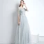 Chic / Beautiful Evening Dresses  2017 A-Line / Princess Lace Sequins Scoop Neck Backless 1/2 Sleeves Floor-Length / Long Evening Party