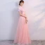 Chic / Beautiful Pearl Pink Chinese style Formal Dresses 2017 A-Line / Princess Lace Flower Pearl High Neck Short Sleeve Floor-Length / Long Evening Dresses