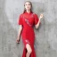 Chic / Beautiful Red Chinese style Formal Dresses 2017 Trumpet / Mermaid Lace Flower Strappy High Neck 1/2 Sleeves Floor-Length / Long Evening Dresses