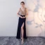 Chic / Beautiful Navy Blue Evening Dresses  2017 A-Line / Princess Rhinestone Backless V-Neck Sleeveless Floor-Length / Long Formal Dresses