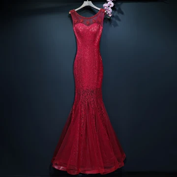 Chic Beautiful Red Evening Dresses 2017 Trumpet Mermaid Lace Sequins Beading Scoop Neck Backless Sleeveless Floor Length Long Formal Dresses