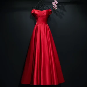 Chic Beautiful Red Evening Dresses 2017 A Line Princess Backless Off The Shoulder Sleeveless Ankle Length Formal Dresses