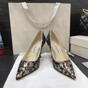 Charmig Guld Paljetter Afton Pumps 2021 Läder 8 Cm Stilettklackar Spetsiga Pumps Högklackade