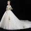 Élégant Champagne Robe De Mariée 2018 Princesse En Dentelle Fleur Perlage Gland Faux Diamant De l'épaule Dos Nu Manches Courtes Cathedral Train Mariage